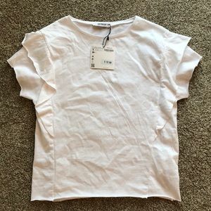 Zara White Ruffle T Shirt
